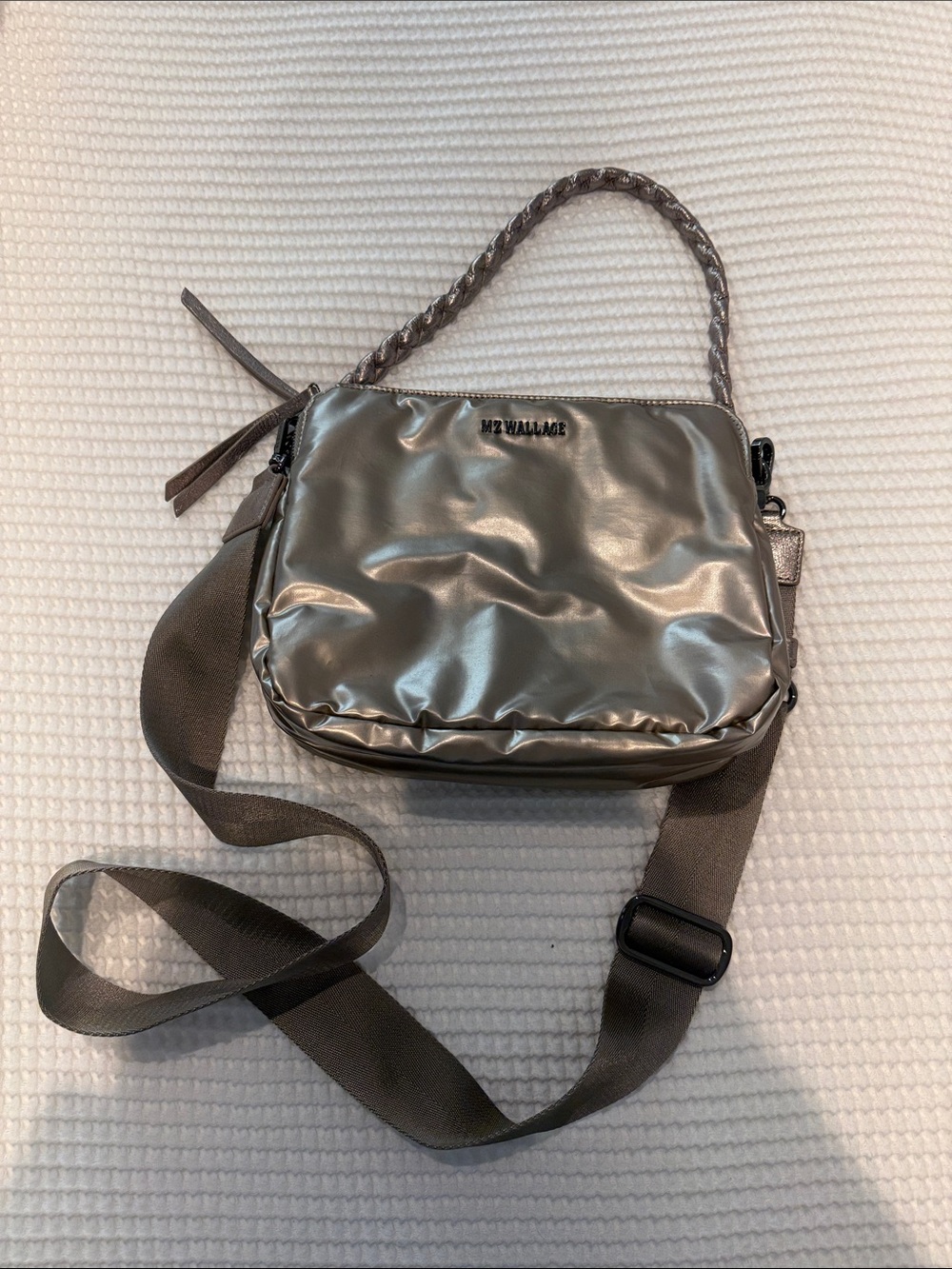 MZ Wallace Warm Platinum Quilted Crossbody Bag